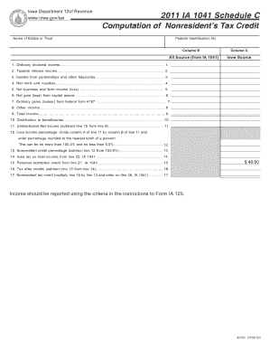 Iowa Nonresident Tax Credit Schedule C