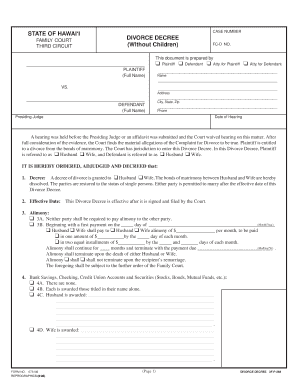 Hawaii Divorce Decree Without Children