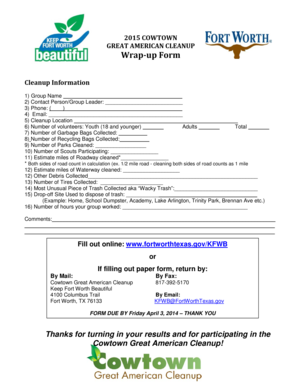 Cowtown Great American Cleanup Wrap-up Form