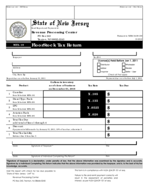 New Jersey FloorStock Tax Return