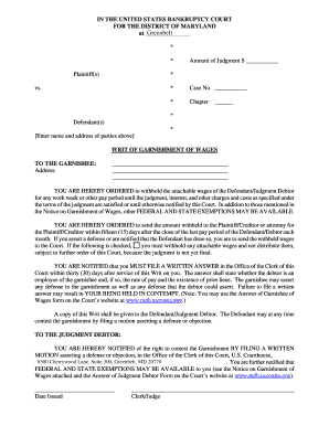 Writ of Garnishment of Wages