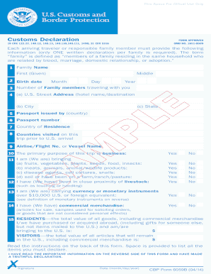US Customs Declaration Form