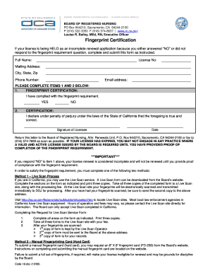 California Nurse Fingerprint Certification Form