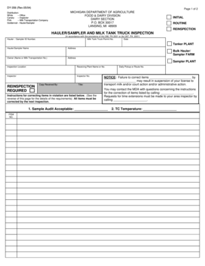 Michigan Milk Tank Truck Inspection Form