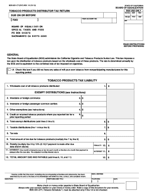 California Tobacco Products Distributor Tax Return