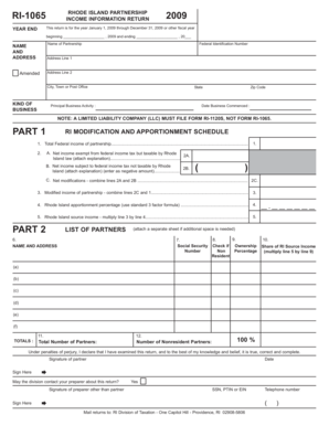 Rhode Island Partnership Income Information Return
