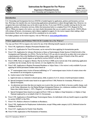 USCIS Form I-912 Request for Fee Waiver