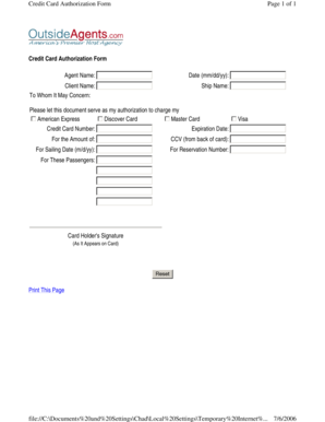 Credit Card Authorization Form