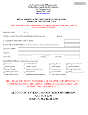 Massachusetts Retail Alcohol License Application