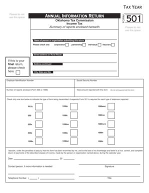 Oklahoma Annual Information Return Form 501