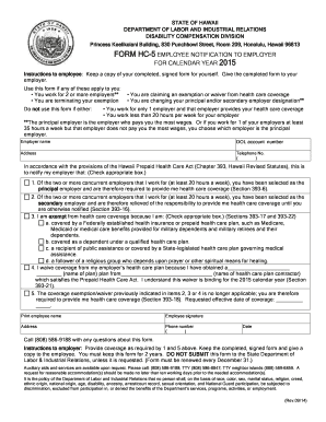 Hawaii Employee Notification to Employer Form
