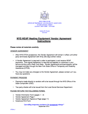 NYS HEAP Heating Equipment Vendor Agreement