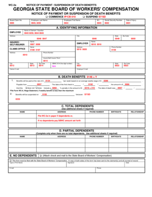 Georgia Notice of Payment or Suspension of Death Benefits