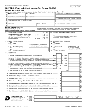 Michigan Individual Income Tax Return MI-1040