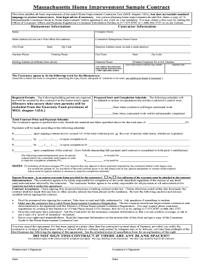 Massachusetts Home Improvement Contract