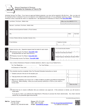 Missouri Income Tax Extension Form MO-60
