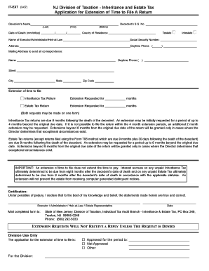 NJ Inheritance and Estate Tax Extension Application