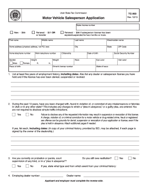 Utah Motor Vehicle Salesperson Application