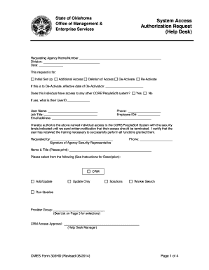 Oklahoma Enterprise Services Authorization Request