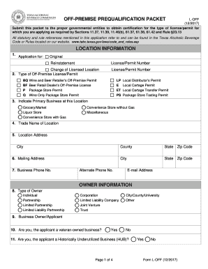 Texas Alcoholic Beverage Off-Premise Prequalification Packet