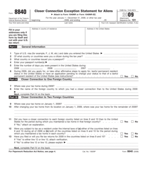 Form 8840 Closer Connection Exception Statement