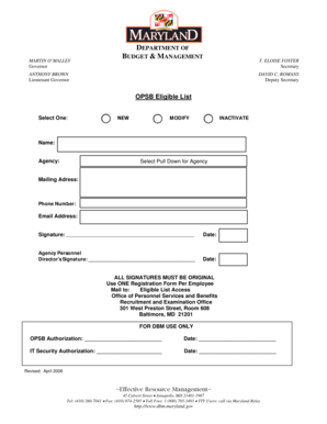 Maryland OPSB Eligible List Registration Form