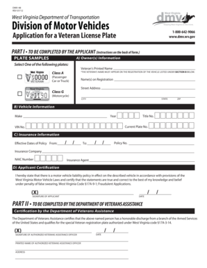 West Virginia Veteran License Plate Application