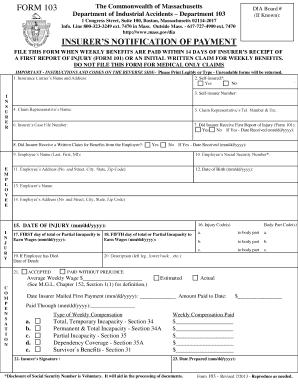 Massachusetts Insurer's Notification of Payment Form 103