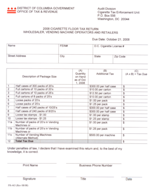 District of Columbia Cigarette Floor Tax Return