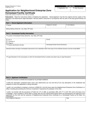 Michigan Neighborhood Enterprise Zone Homestead Facility Certificate Application