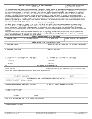 Department of the Army Permit Application