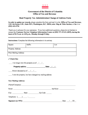 District of Columbia Real Property Tax Change of Address Form