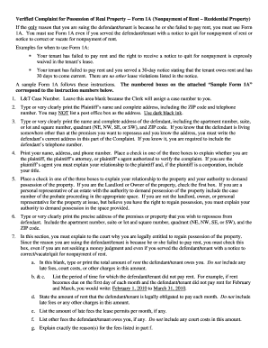 Verified Complaint for Possession of Real Property Form 1A