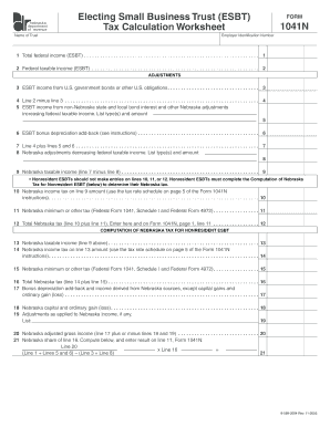 Nebraska ESBT Tax Calculation Worksheet 1041N