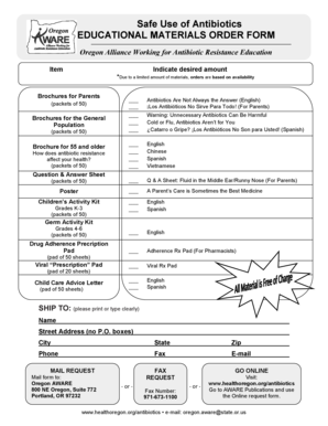 Oregon Antibiotic Education Materials Order Form