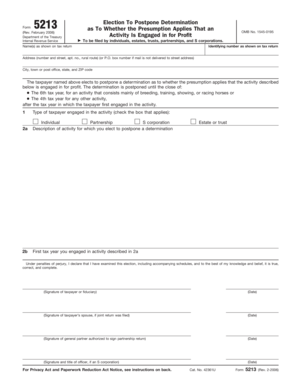 IRS Form 5213 Election to Postpone Determination