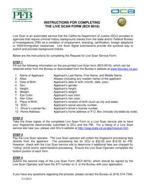 California Live Scan Form BCII 8016