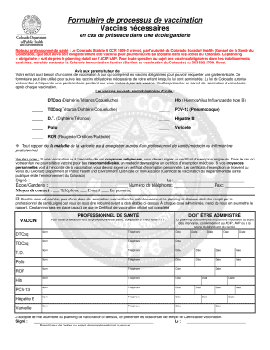 Formulaire de processus de vaccination
