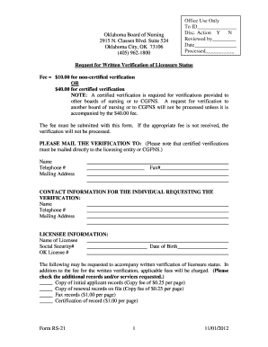 Request for Written Verification of Licensure Status
