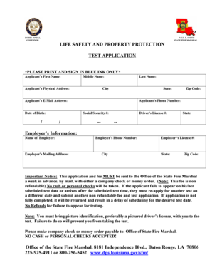 Louisiana Fire Marshal Test Application