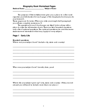 Biography Book Worksheet