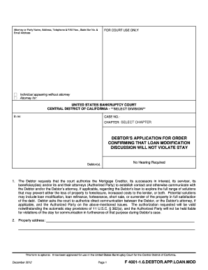 Debtor's Application for Loan Modification Discussion