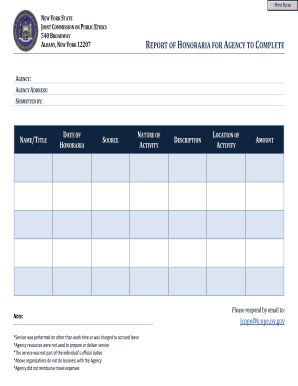 New York State Honoraria Report