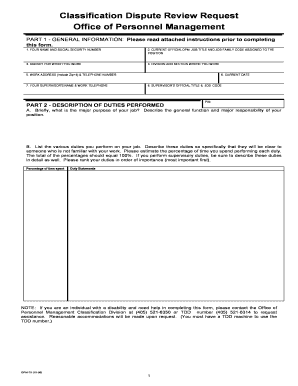 Classification Dispute Review Request Form OPM-70