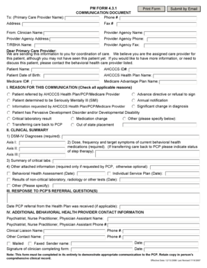 Behavioral Health Communication Form