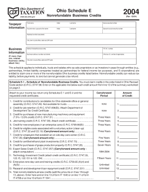 Ohio Schedule E Nonrefundable Business Credits 2004