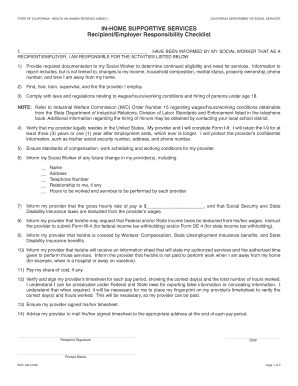 California In-Home Supportive Services Recipient Responsibility Checklist