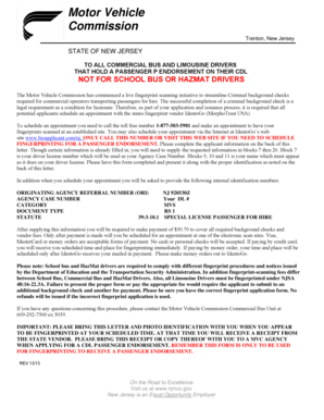 New Jersey Passenger Endorsement Fingerprint Form