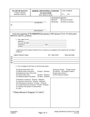Hawaii Custody Evaluator Appointment Order