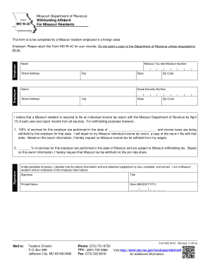 Missouri Withholding Affidavit Form